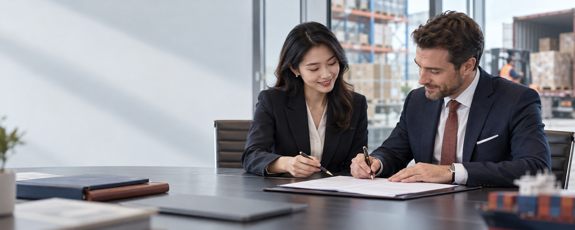 Buyers reviewing and signing a sourcing cooperation agreement